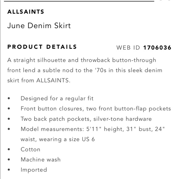 RARE 💎AllSaints June light denim jean skirt button pocket - Picture 6 of 6